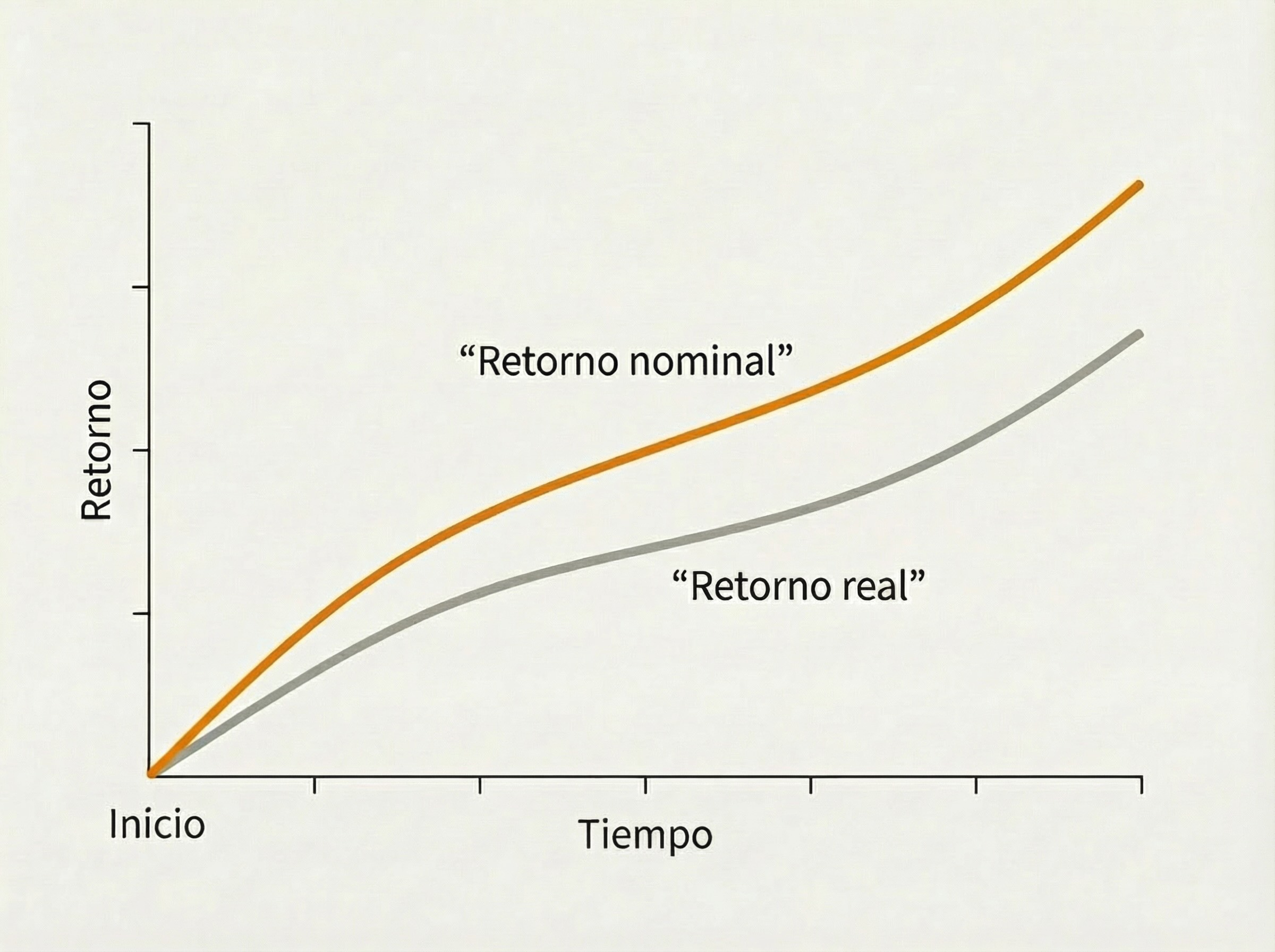 Diferencia entre retorno nominal y retorno real ajustado por inflación