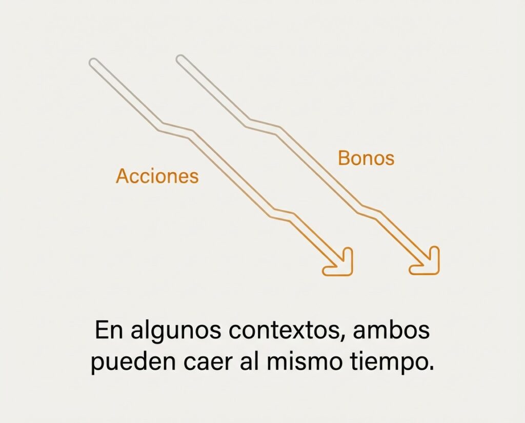 Ilustración que muestra que acciones y bonos pueden caer al mismo tiempo en ciertos contextos económicos