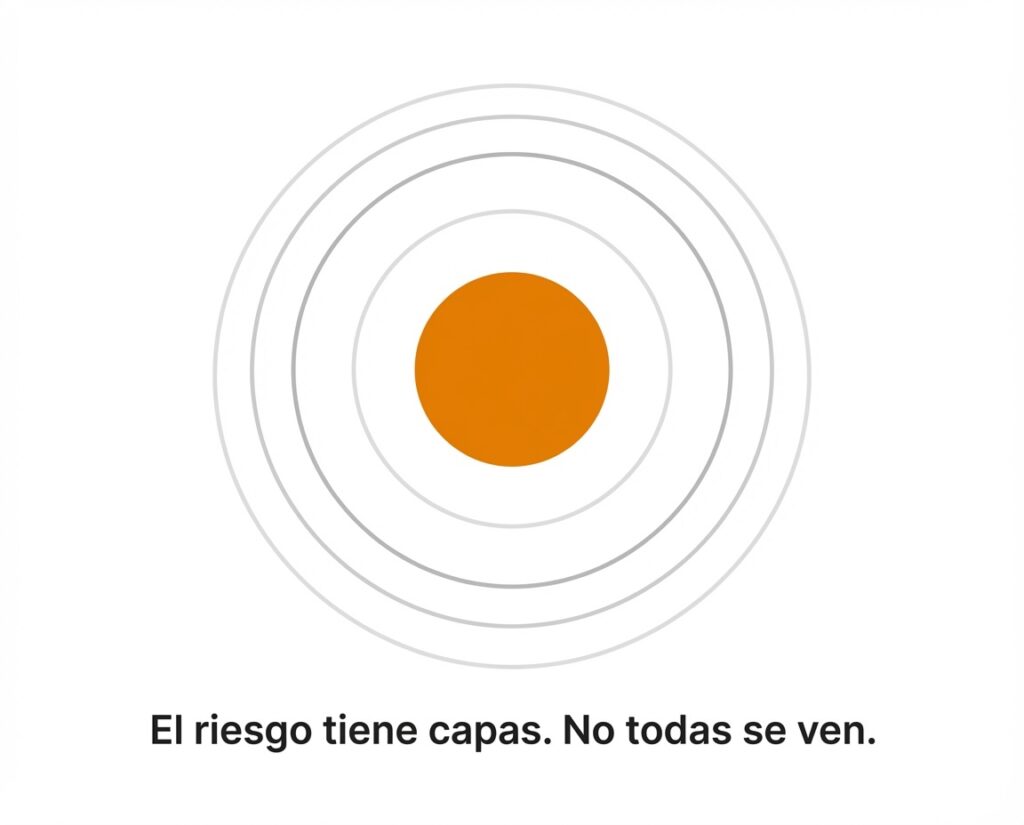 Ilustración conceptual de capas de riesgo en inversiones representadas por círculos concéntricos.