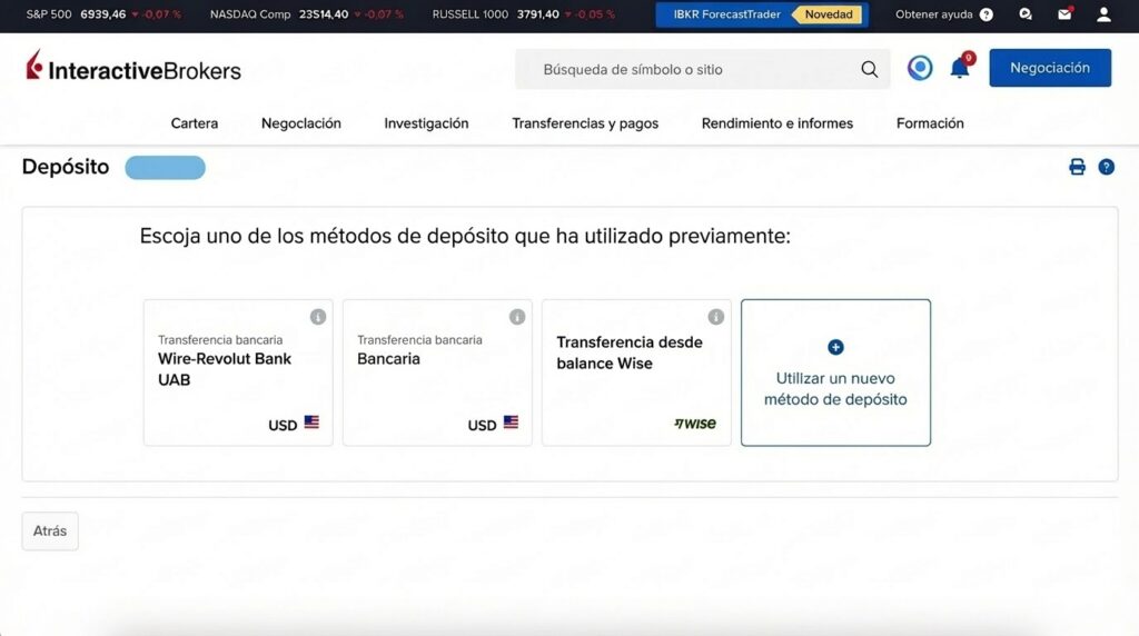 Opción para utilizar un nuevo método de depósito en Interactive Brokers con stablecoins