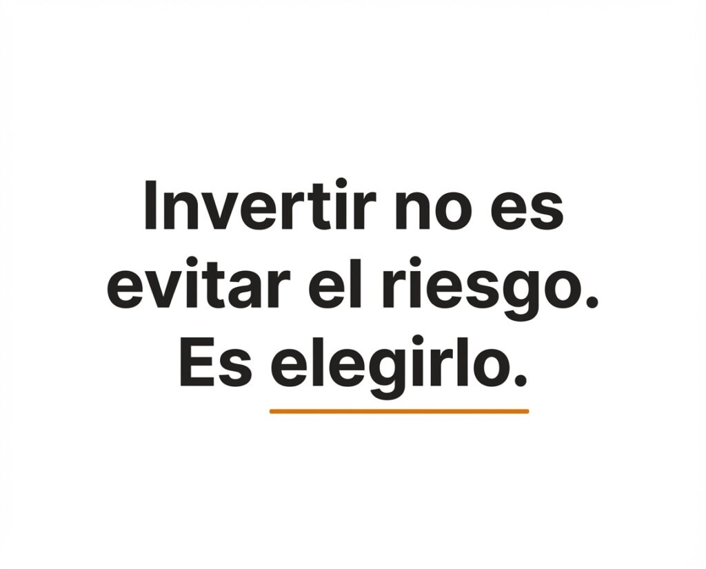 Frase editorial sobre inversión y riesgo en diseño minimalista.