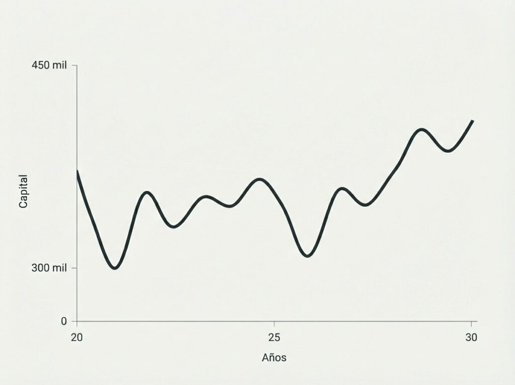 Evolución del capital invertido a 30 años mostrando el efecto del interés compuesto a largo plazo
