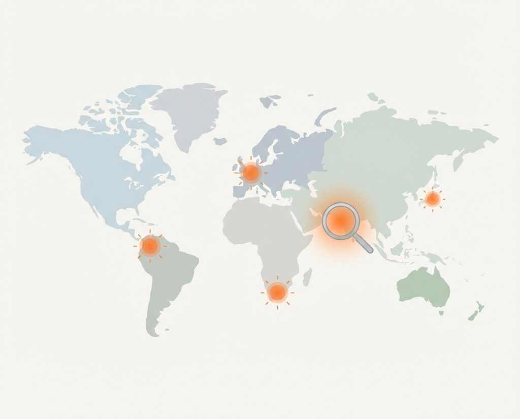 Mapa con regiones definidas y puntos seleccionados que representan la combinación de top down y bottom up.