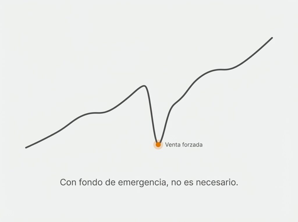 Gráfico de inversión mostrando venta forzada evitada con fondo de emergencia