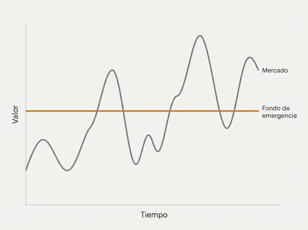Comparación entre mercado volátil y fondo de emergencia estable