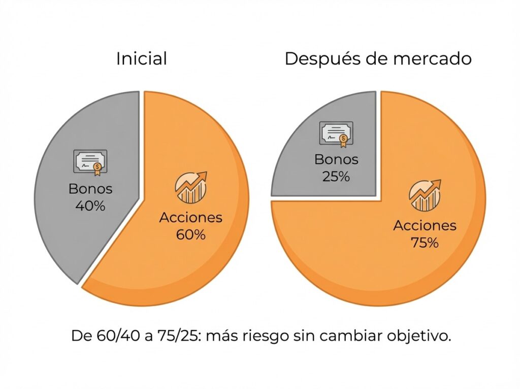 cambio de cartera de 60/40 a 75/25 mostrando mayor riesgo