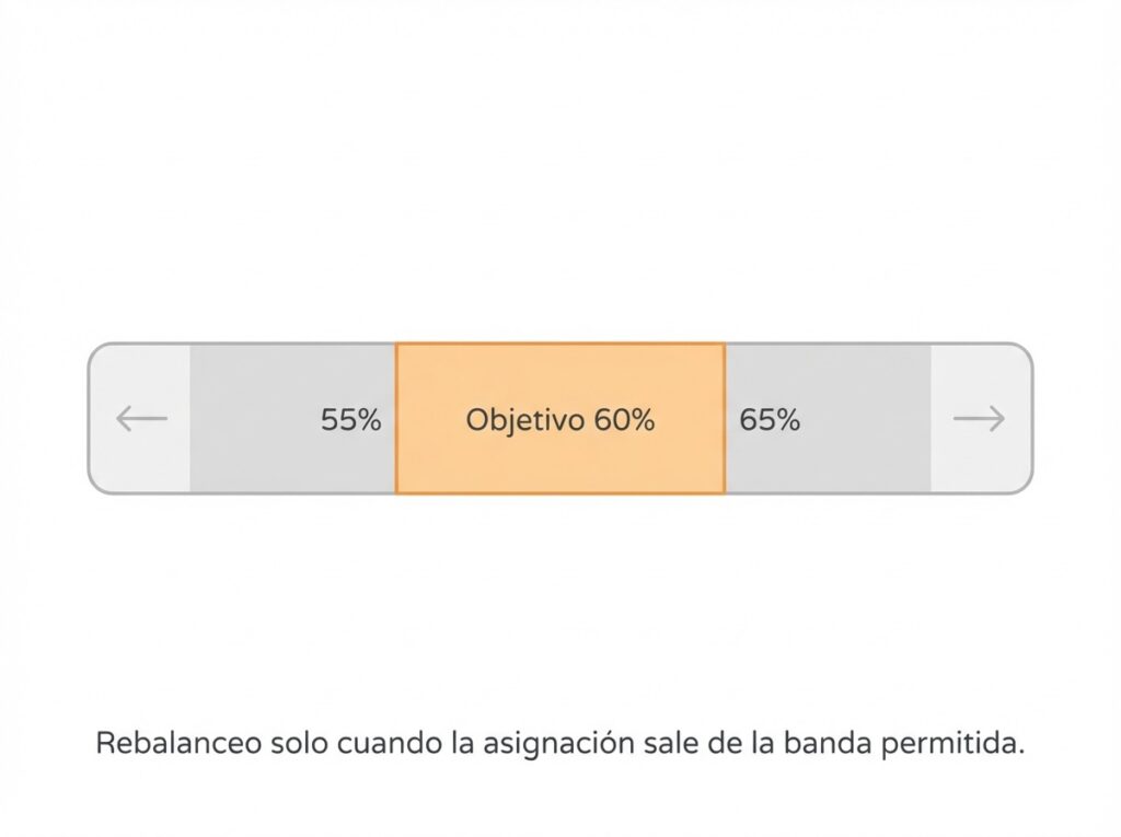 barra de bandas de rebalanceo mostrando objetivo y límites de tolerancia