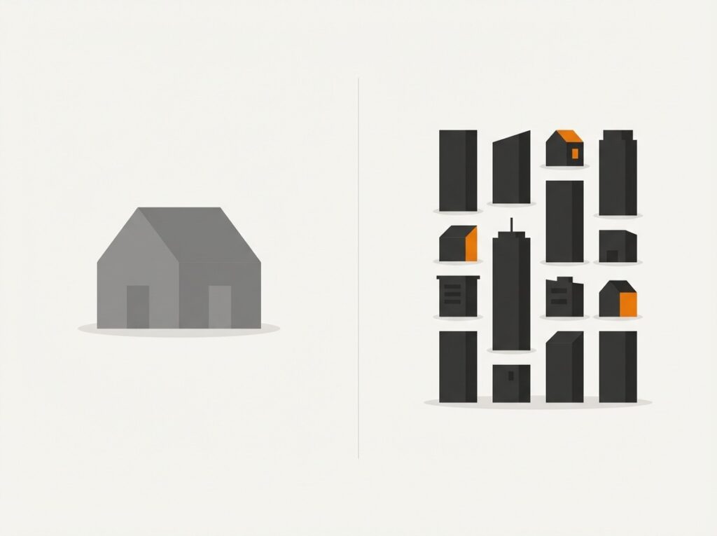 Comparación entre inversión en propiedad física y REITs mostrando concentración frente a diversificación