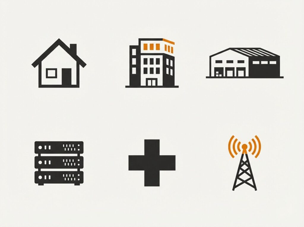 Diferentes tipos de REITs como residencial, logística, salud y data centers representados visualmente